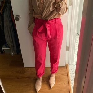 Zara high-waisted pleated pink pants size Small